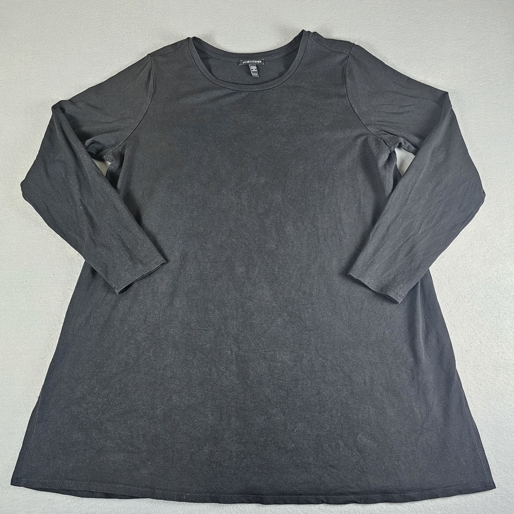 Elieen Fisher Tunic Top Shirt Womens Extra Large Black Crewneck Long Sleeve